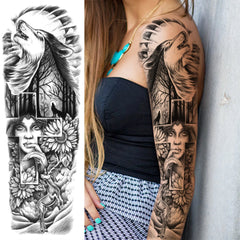 Wilder Temporary Tattoo Sleeve | Maori, Wolf, Lion, Tiger Designs